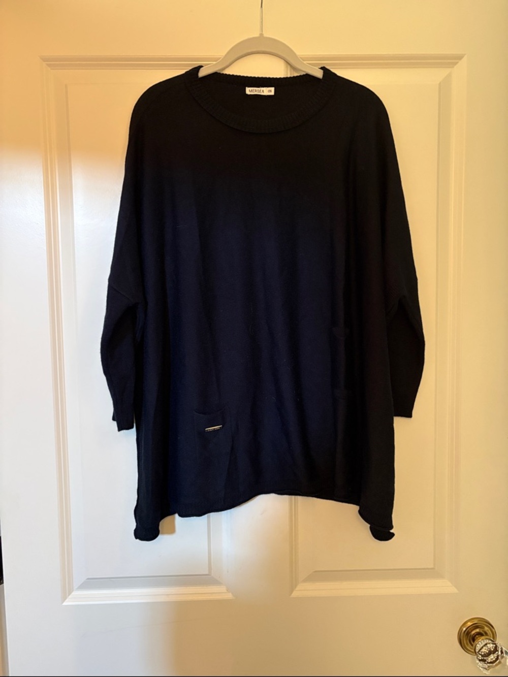 MERSEA Navy Relaxed Knit Pullover with Pocket Trim